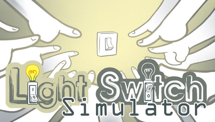 Light Switch Simulator Banner, fingers pointing on a light switch.